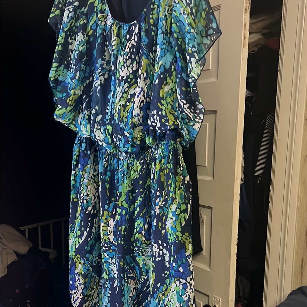 Vibrant Blue and Green Patterned Dress